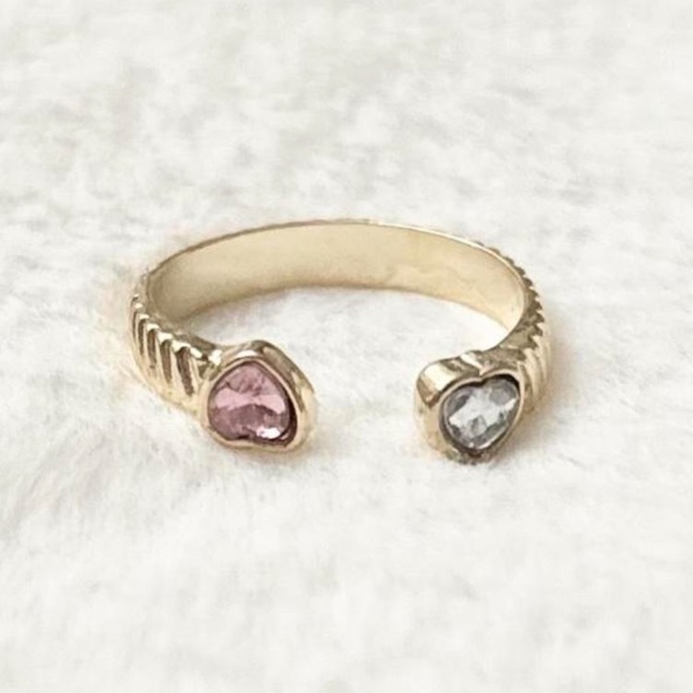5/$15 🩷 MUST BUNDLE Gold Open Heart Ring with Pink and Clear Stones - Picture 2 of 5
